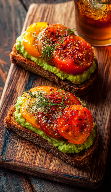 Marinated Tomato Toast with Garlic Dill Edamame Spread: A High Protein Breakfast Toast This recipe