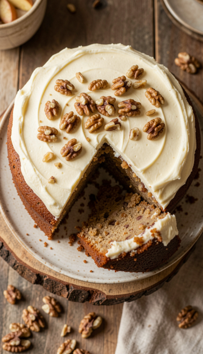 Pastel Vegano de Manzana y Especias con Frosting de Queso Crema
