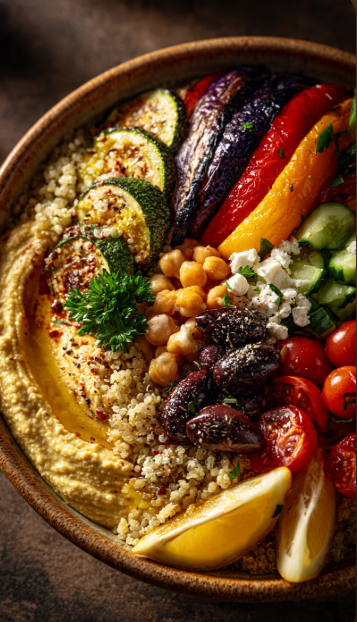 Mediterranean Quinoa Bowl with Roasted Vegetables For the